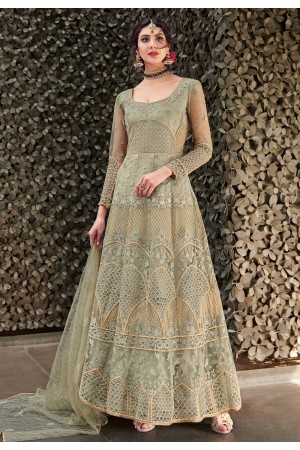 Light green net embroidered ankle length anarkali suit  1638